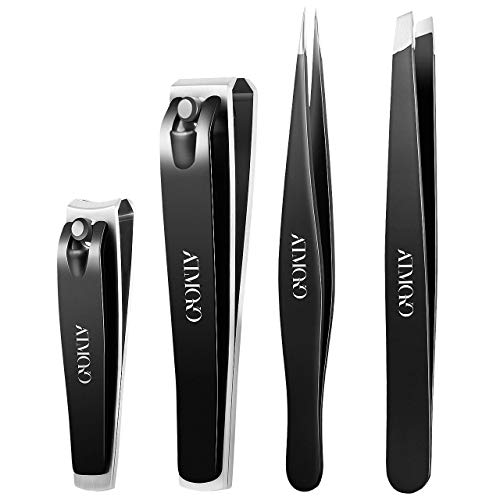 Product Cover Nail Clippers Set, Atmoko Manicure Set with Pedicure Kits, High Precision Stainless Steel Slanted Pointed Tweezers and Leather Travel Case for Eyebrow Plucking & Nail Trimming