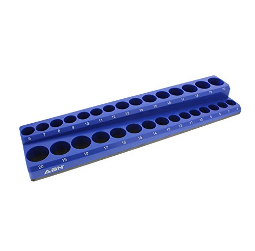 Product Cover ABN Magnetic Socket Organizer Tray - Metric 3/8in Socket Holder Magnetic Tool Organizer 30 Slot Blue Holder