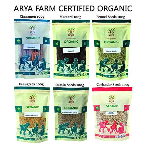 Product Cover Arya Farm Whole Spice Combo Pack (Cinnamon 50g Dhaniya 100g Jeera 100g Saunf 100g Methi 100g and Mustard 100g)