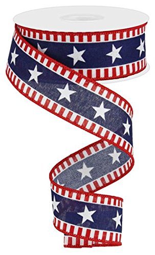 Product Cover Stars & Stripes Wired Edge Ribbon - 10 Yards (Canvas, Red, White, Navy Blue)