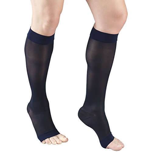 Product Cover Truform Sheer Compression Stockings, 15-20 mmHg, Women's Knee High Length, Open Toe, 20 Denier, Navy, Medium