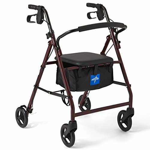 Product Cover Medline Rollator Walker with Seat, Steel Rolling Walker with 6-inch Wheels Supports up to 350 lbs, Medical Walker, Burgundy