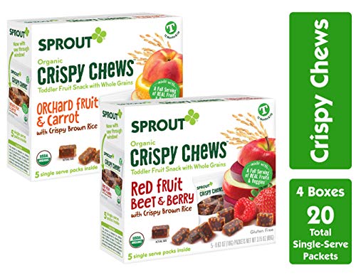 Product Cover Sprout Organic Crispy Chews Toddler Snacks, Variety Pack, 5 Count Box of 0.63 Ounce Single Serve Packets (Pack of 4) 2 Boxes Each: Red Fruit Berry & Beet and Orchard Fruit & Carrot
