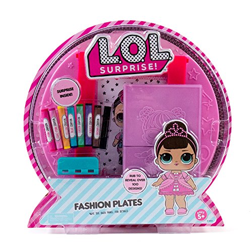 Product Cover L.O.L. Surprise! Fashion Plates by Horizon Group Usa, Fashion Design Activity Kit, Make Over 100 Designs, 14 Fashion Plates, 20 Sheets of Paper, 1 Scratch Art Sheet, 7 Crayons Included