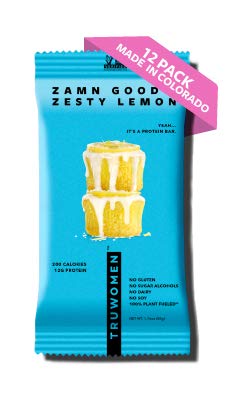 Product Cover TRUWOMEN Plant Fueled Protein Bars, Zamn Good Zesty Lemon (12 Count) | Non-GMO, Vegan, Gluten Free, Kosher, Soy Free, Dairy Free, Healthy Snack Bar, Natural Ingredients | 12g Protein