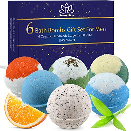 Product Cover Organic Bath Bombs Gift Set For Men - Vegan Natural Ingredients - Absolutely Safe for Men - Relaxing Epsom, Himalayan, Dead Sea Salts & Essential Oils - Made in the USA