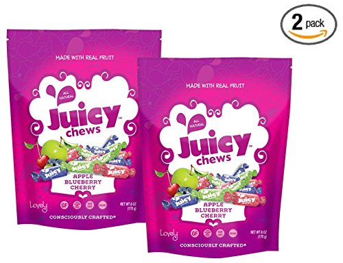 Product Cover VEGAN All-Natural ORIGINAL Fruit Chews (2-Pack) - Lovely Co. (2) 6oz Bags - Apple, Blueberry & Cherry Assorted Flavors | NON-GMO, Soy-Free, Kosher & Gluten-Free!