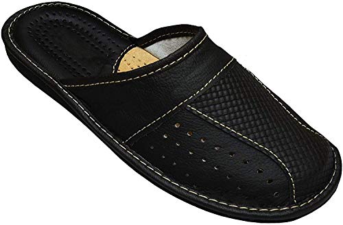 Product Cover World of Leather Mens House Slippers Genuine Leather MZ02, Black, 10 D(M) US