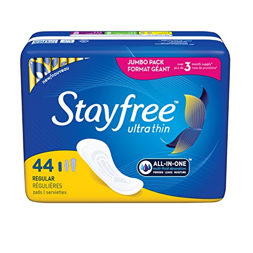 Product Cover Stayfree Ultra Thin Regular Pads For Women, Wingless, Reliable Protection and Absorbency of Feminine Moisture, Leaks and Periods, 44 count - Pack of 4