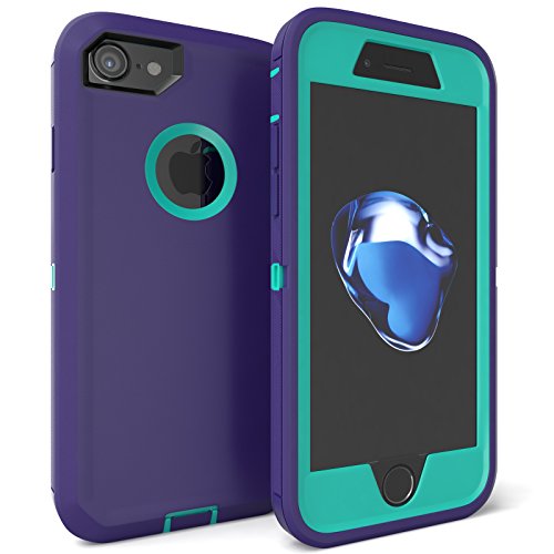 Product Cover iPhone 8 Case, Purpplex Matte Finish Sturdy Defender Durable Military Proof Hybrid Double Layer Heavy Duty High Impact Hard Outer Shell Inner Soft Rubber Armor Case for Apple iPhone 8 - Purple Teal