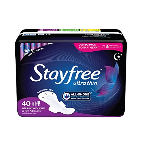 Product Cover Stayfree Ultra Thin Overnight Pads with Wings, For Women, Reliable Protection and Absorbency of Feminine Moisture, Leaks and Periods, 40 count - Pack of 3