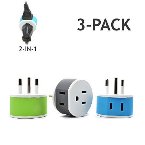 Product Cover Thailand Power Plug Adapter by OREI with 2 USA Inputs - Travel 3 Pack - Type O (US-18) Safe Grounded Use with Cell Phones, Laptop, Camera Chargers, CPAP, and More