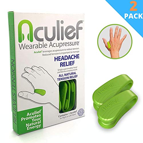 Product Cover Aculief - Award Winning Natural Headache, Migraine and Tension Relief - Wearable Acupressure - Stress Alleviation - Simple, Easy & Effective 2 Pack - (Green)