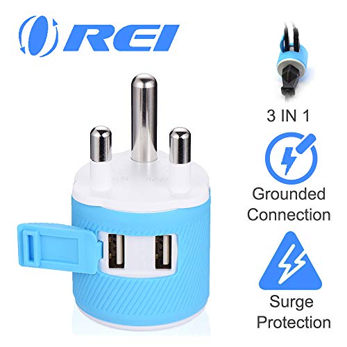 Product Cover Orei South Africa, Botswana, Namibia Travel Plug Adapter with Dual USB - USA Input + Surge Protection - Type M (U2U-10L), Will work with Cell Phones, Camera, Laptop, Tablets, iPad, iPhone