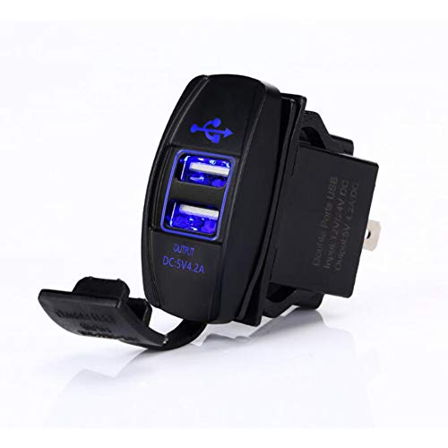 Product Cover 4.2 AMPS-Fast Dual USB Charger Rocker Switch Style Blue LED Back-lit for Boats, Polaris RZR 900, RZR 1000, Ranger, RV, Can Am Spyders, Can Am Maverick, Can AM SxS, Golf Cart, Jeep Wrangler