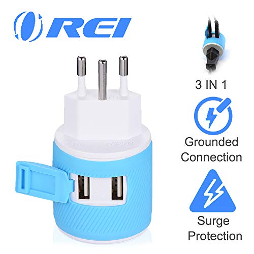 Product Cover Brazil Travel Plug Adapter by Orei with Dual USB - USA Input + Surge Protection - Type N (U2U-11C), Will Work with Cell Phones, Camera, Laptop, Tablets, iPad, iPhone and More