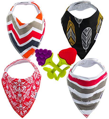Product Cover Triple Layer Baby Bandana Drool Bibs and Teething Toys - Teething Bibs 100% Organic Cotton Thick Soft and Absorbent for Boys Girls Baby Shower Gift Set