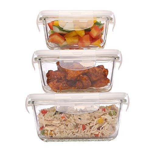 Product Cover Femora Borosilicate Square Glass Food Storage Containers with Air Vent Lids- Set of 3-300ml, 500ml, 800ml