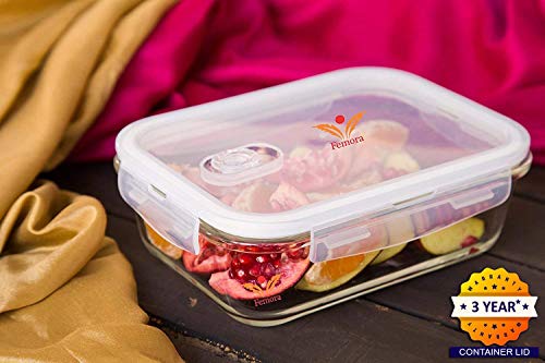 Product Cover Femora Borosilicate RectangularGlass Food Storage Container with Air Vent Lid- 620ml