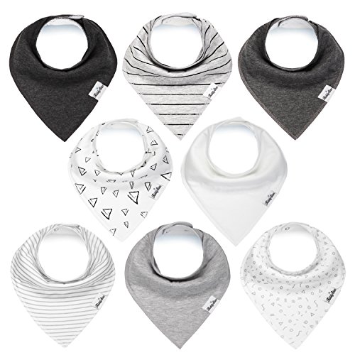 Product Cover Baby Bandana Drool Bibs for Boys and Girls, Unisex 8 Pack Bib Set with Snaps for Drooling, Teething and Feeding, Soft and Absorbent, Baby Shower Gift for Newborn by KiddyStar.