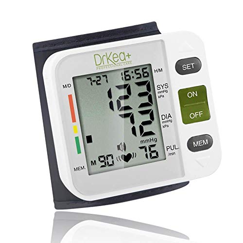 Product Cover Automatic Blood Pressure Cuff Monitor - Clinical High Blood Pressure Monitors by DrKea - Portable Large Screen BP Wrist Cuff Blood Pressure Kit - Irregular Heartbeat BP Monitor - FDA and CE Approved
