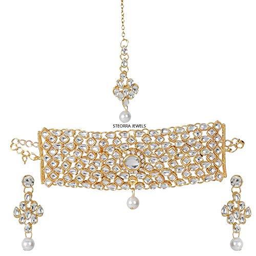 Product Cover The Luxor White Metal Kundan Choker Necklace with Maang Tikka Jewellery Set for Women