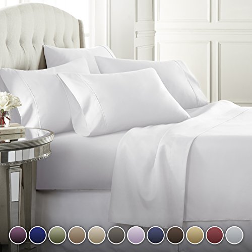 Product Cover 6 Piece Hotel Luxury Soft 1800 Series Premium Bed Sheets Set, Deep Pockets, Hypoallergenic, Wrinkle & Fade Resistant Bedding Set(Full, White)