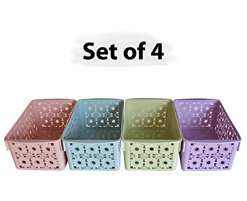 Product Cover TiedRibbons Set of 4 Plastic Basket Storage Box/Organizer/bin/Basket and Holding Space for for Office Basket Storage Organisers for Wardrobe Cosmetics Utility Kitchen Living Room(Each 4 LTR)