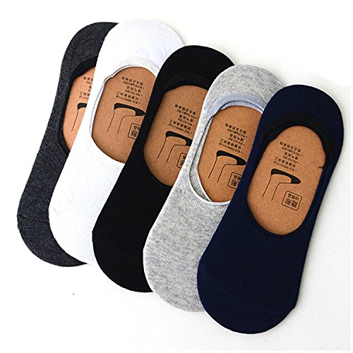 Product Cover Tex Homz Unisex Mercerised Anti-Slip Cotton Loafer Socks (Grey White Blue Black, Free Size) - Pack of 5
