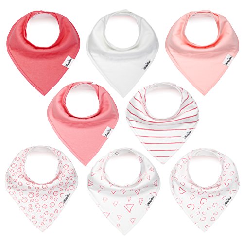 Product Cover Bandana Bibs for Girls, Set of 8 Baby Drool Bibs with Adjustable Snaps, Soft, Absorbent, Organic Cotton, Newborn Baby Shower Gift, Toddler Girl Bibs for Drooling, Teething and Feeding by KiddyStar