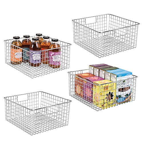 Product Cover mDesign Farmhouse Decor Metal Wire Food Storage Organizer, Bin Basket with Handles for Kitchen Cabinets, Pantry, Bathroom, Laundry Room, Closets, Garage - 12