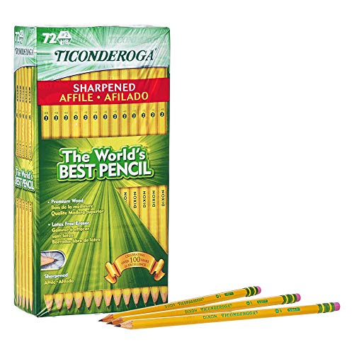 Product Cover TICONDEROGA Pencils, Wood-Cased #2 HB Soft, Pre-Sharpened with Eraser, Yellow, 72-Pack (13972)