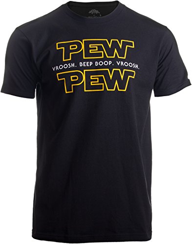 Product Cover Pew Pew Wars | Funny Sci-fi Space Star Noises Science for Geek Men Women T-Shirt-(Adult,M) Black