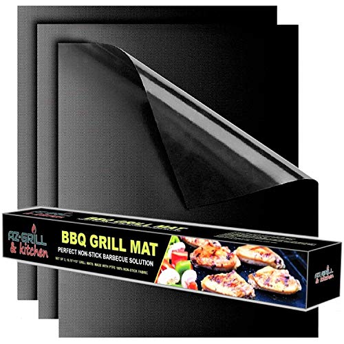 Product Cover Grill mat Set of 3 - BBQ Grill Mats Non Stick Reusable - Grilling mats for Gas Grill - Baking Pads Nonstick use on Charcoal Electric Grills - Easy to Clean Outdoor Barbeque Grilling Accessories Black