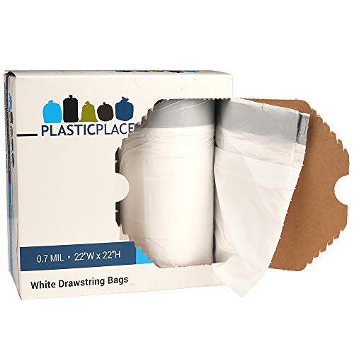 Product Cover Plasticplace 8 Gallon Drawstring Trash Bags │ 0.7 Mil │ White (100 Count)
