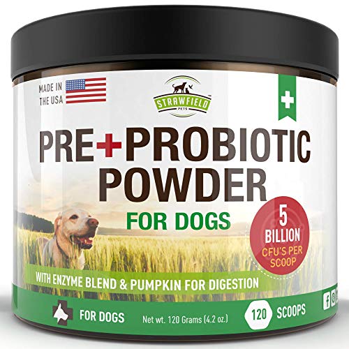 Product Cover Probiotics for Dogs, Digestive Enzymes, Prebiotics, Pumpkin - 120 Grams 5 Billion CFU - Dog Probiotic Powder Supplement for Pet Allergy Relief, Constipation Immune Support Diarrhea Upset Stomach, USA