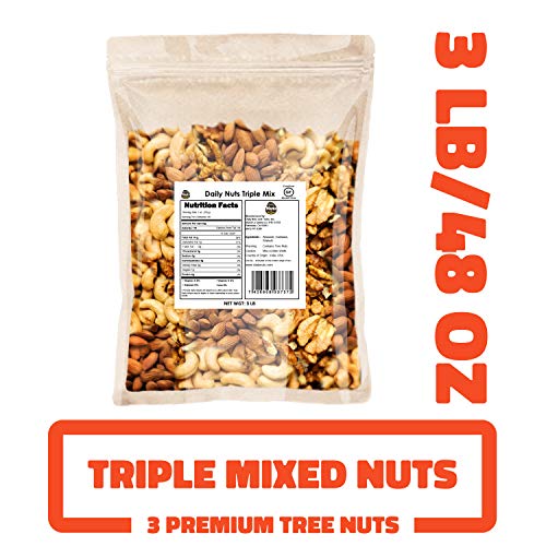 Product Cover Daily Nuts Triple Mix 3 LB (Almonds (Dry-Roasted), Cashews (Dry-Roasted), Walnuts) No Artificials, Unsalted, Natural, Premium Nuts, Kosher Certified