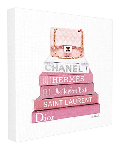Product Cover Stupell Industries Pink Book Stack Fashion Handbag Canvas Wall Art, 30 x 30, Multi-Color