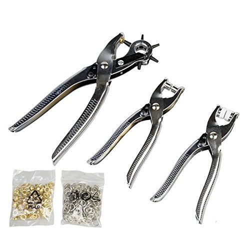 Product Cover Okayji 3 in 1 Leather Belt Hole Punch, Eyelet Pliers and Snap Button Setter Tool Kit (Silver) -Set of 3