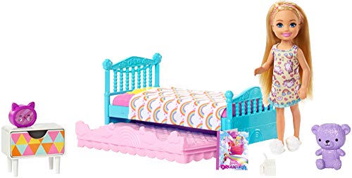Product Cover Barbie Club Chelsea Doll and Playset with 6-inch Blonde Doll, Bedroom with Working Trundle Bed, Teddy Bear and More