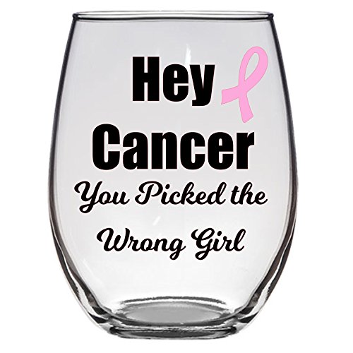 Product Cover Hey Cancer You Picked the Wrong Girl Wine Glass, 21 Oz, Cancer Sucks, Breast Cancer