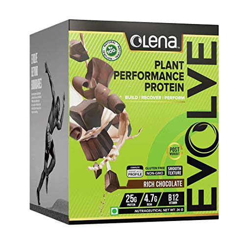 Product Cover Olena EVOLVE Performance Plant Protein, 25G Protein, Antioxidants, Vitamin B12, Digestive Enzymes, Rich Chocolate Flavour, 15 Servings (1LB))