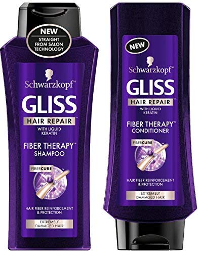 Product Cover Schwarzkopf Gliss Hair Repair - Fiber Therapy For Extremely Damaged Hair - Shampoo & Conditioner Set - Net Wt. 13.6 FL OZ (400 mL) Per Bottle - One Set