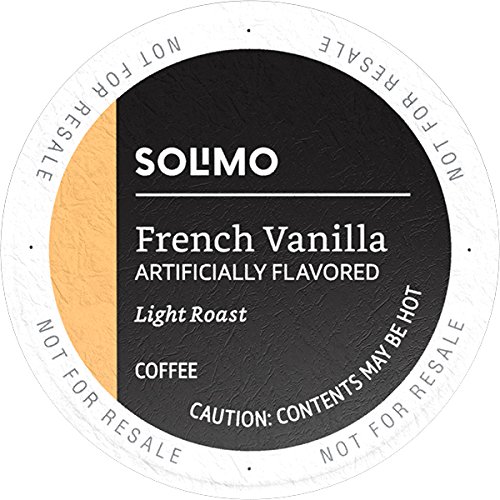 Product Cover Amazon Brand - 100 Ct. Solimo Light Roast Coffee Pods, French Vanilla Flavored, Compatible with Keurig 2.0 K-Cup Brewers