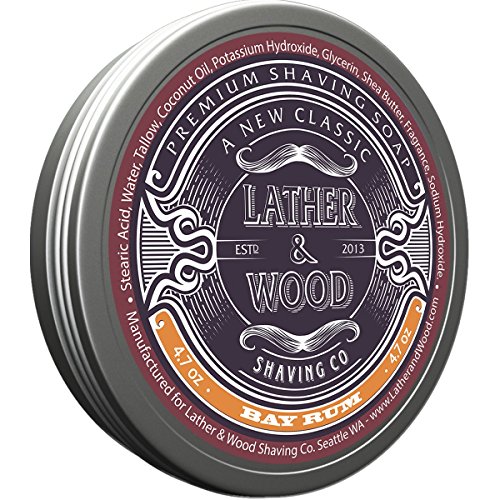 Product Cover Lather & Wood Shaving Soap - Bay Rum - Simply The Best Luxury Shaving Cream - Tallow - Dense Lather with Fantastic Scent for The Worlds Best Wet Shaving Routine. 4.6 oz (Bay Rum)