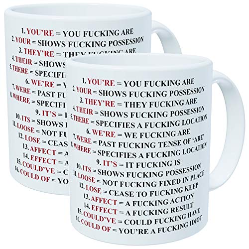 Product Cover Wampumtuk Pack Of 2 Grammar Police Expletive and Rude 11 Ounces Funny Coffee Mug