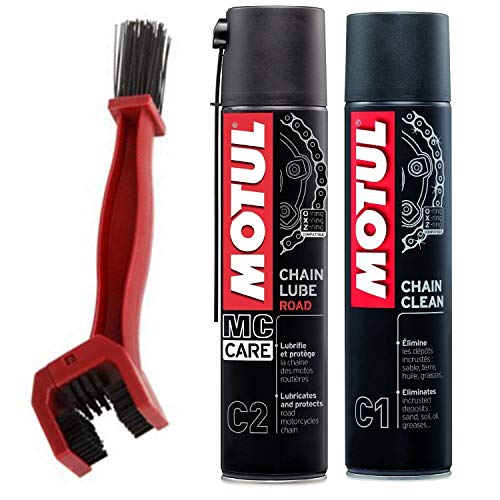 Product Cover Grand Pitstop Motul C1 Chain Clean and C2 Chain lube (400 ml) with GrandPitstop Bike Chain Cleaning Brush Red