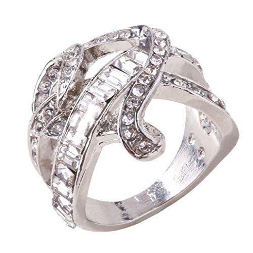 Product Cover WensLTD Clearance! 2-in-1 Womens Vintage White Diamond Silver Engagement Wedding Band Ring Set (#8, Silver-4)