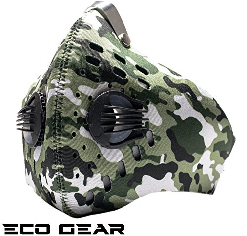 Product Cover ECO-GEAR Anti Pollution Face Mask with Military Grade N95 Protection | Anti Smoke, Exhaust Gas, Dust, Pollen Allergens | Hiking, Running, Walking, Cycling, Ski and Other Outdoor Activities (Army)