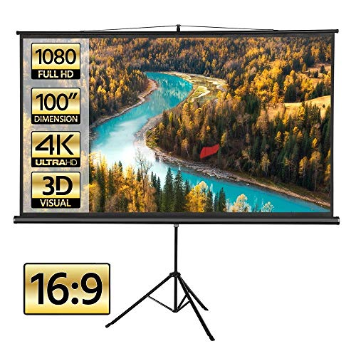 Product Cover Yaheetech Portable Indoor Outdoor Projector Screen 100 Inch Diagonal Projection HD 16:9 Projection Pull Up Foldable Stand Tripod for Home Theater Cinema Party Office Presentation